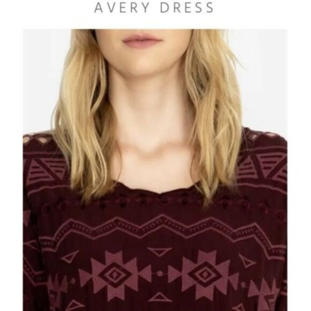 Johnny Was Avery Dress Purple Merlot Boho Aztec Eyelet Embroidered Womens Medium - Picture 5 of 12